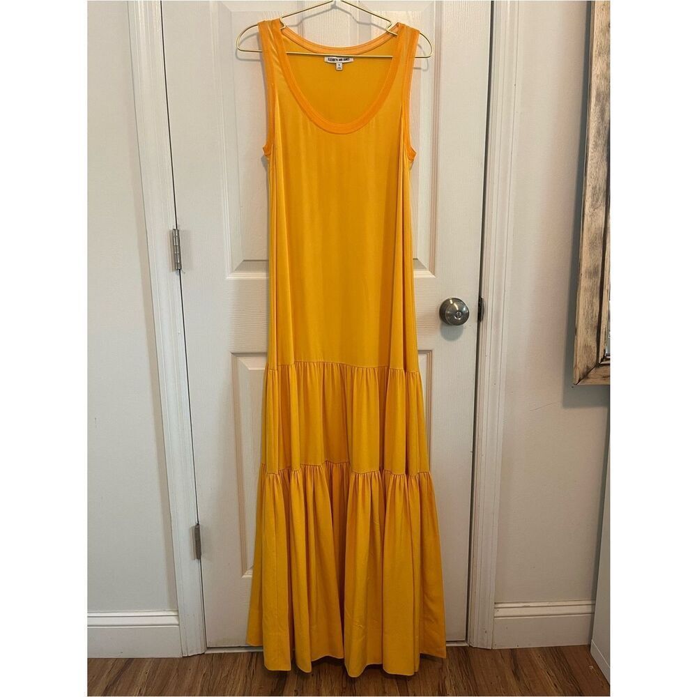 Elizabeth and James Silk Blend Yellow Tiered Maxi Dress S - Picture 2 of 9